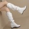 Round Toe Side Zipper Knee Highs Winter Snow Wedges Boots - White