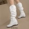Round Toe Side Zipper Knee Highs Winter Snow Wedges Boots - White