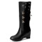 Round Toe Side Zipper Knee Highs Side Decorated Rhinestones Winter Snow Wedges Boots - Black