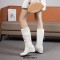 Round Toe Side Zipper Knee Highs Side Decorated Rhinestones Winter Snow Wedges Boots - White