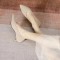 Pointed Toe Kitten Heels Cotton Fabric Summer Pumps Sandals - Beige