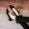 Pointed Toe Kitten Heels Cotton Fabric Summer Pumps Sandals - Black