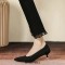 Pointed Toe Kitten Heels Cotton Fabric Summer Pumps Sandals - Black