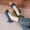 Pointed Toe Kitten Heels Cotton Fabric Summer Pumps Sandals - Blue