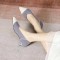 Pointed Toe Kitten Heels Cotton Fabric Summer Pumps Sandals - Gray