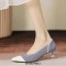 Pointed Toe Kitten Heels Cotton Fabric Summer Pumps Sandals - Gray
