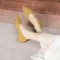 Pointed Toe Kitten Heels Cotton Fabric Summer Pumps Sandals - Yellow