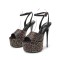 Peep Toe Platforms Stiletto Heels Water Diamond Glitters Ankle Buckle Straps Sandals - Multicolor Leather