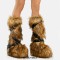 Round Toe Platforms Winter Fluffy Big Foot Yeti Belt Buckle Straps Costumes Knee High Boots - Brown