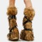Round Toe Platforms Winter Fluffy Big Foot Yeti Belt Buckle Straps Costumes Knee High Boots - Brown