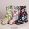 Square Toe Chunky Heels Side Zipper Ankle Highs Flowers Low Platforms Boots - Yellow