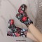 Square Toe Chunky Heels Side Zipper Ankle Highs Flowers Low Platforms Boots - Black