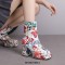 Square Toe Chunky Heels Side Zipper Ankle Highs Flowers Low Platforms Boots - Blue
