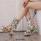Square Toe Chunky Heels Side Zipper Ankle Highs Flowers Low Platforms Boots - Yellow