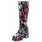 Square Toe Chunky Heels Side Zipper Knee Highs Flowers Low Platforms Boots - Black