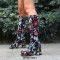Square Toe Chunky Heels Side Zipper Knee Highs Flowers Low Platforms Boots - Black