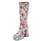 Square Toe Chunky Heels Side Zipper Knee Highs Flowers Low Platforms Boots - Blue