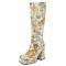 Square Toe Chunky Heels Side Zipper Knee Highs Flowers Low Platforms Boots - Yellow