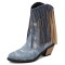 Pointed Toe Chunky Heels Mid Calf Ankle Highs Fringe Denim Cowboy Boots - Light Blue