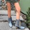 Pointed Toe Chunky Heels Mid Calf Ankle Highs Fringe Denim Cowboy Boots - Light Blue