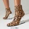 Pointed Toe Strange Tooth Heels Ankle Highs Leopard Booties - Yellow