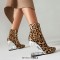 Pointed Toe Strange Tooth Heels Ankle Highs Leopard Booties - Yellow