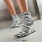 Pointed Toe Strange Tooth Heels Ankle Highs Zebra Booties - White