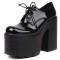 Round Toe Chunky Heels Platforms Gothic Punk Lace Up Loafers Pumps - Black