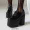 Round Toe Chunky Heels Platforms Gothic Punk Lace Up Loafers Pumps - Black