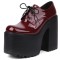 Round Toe Chunky Heels Platforms Gothic Punk Lace Up Loafers Pumps - Red