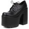 Round Toe Chunky Heels Platforms Gothic Punk Lace Up Loafers Pumps - Black