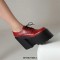 Round Toe Chunky Heels Platforms Gothic Punk Lace Up Loafers Pumps - Red