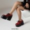 Round Toe Chunky Heels Platforms Gothic Punk Lace Up Loafers Pumps - Red
