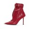 Metal Point Toe Dot Heels Rhinestones Ankle Highs Punk Gothic Ankle Buckle Straps Boots - Red