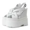 Peep Toe Ankle Buckle Straps Double Platforms Wedges  Sandals - White Faux Leather