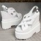 Peep Toe Ankle Buckle Straps Double Platforms Wedges  Sandals - White Faux Leather