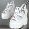 Peep Toe Ankle Buckle Straps Double Platforms Wedges  Sandals - White Faux Leather