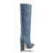 Pointed Toe Chunky Heels Crocodile Print Knee Highs Boots - Blue