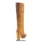 Pointed Toe Chunky Heels Crocodile Print Knee Highs Boots - Brown