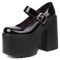 Round Toe Chunky Heels Platforms Gothic Punk Mary Janes Pumps - Black