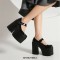 Round Toe Chunky Heels Platforms Gothic Punk Mary Janes Pumps - Black