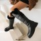 Round Toe Low Platforms Knee Highs Faux Fur Winter Snow Boots - Black