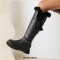 Round Toe Low Platforms Knee Highs Faux Fur Winter Snow Boots - Black