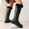 Round Toe Low Platforms Knee Highs Faux Fur Winter Snow Boots - Black