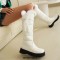 Round Toe Low Platforms Knee Highs Faux Fur Winter Snow Boots - White
