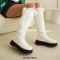 Round Toe Low Platforms Knee Highs Faux Fur Winter Snow Boots - White