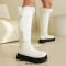 Round Toe Low Platforms Knee Highs Faux Fur Winter Snow Boots - White