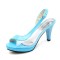 Peep Toe Stiletto Heels Transparent Back Straps Pumps Sandals - Blue Patent PVC