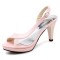 Peep Toe Stiletto Heels Transparent Back Straps Pumps Sandals - Pink Patent PVC