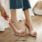 Peep Toe Stiletto Heels Transparent Back Straps Pumps Sandals - Pink Patent PVC